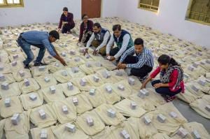 Election officials check electronic voting machines ahead of the Madhya Pradesh assembly elections, Jabalpur, November 24(PTI) Election officials check electronic voting machines ahead of the Madhya Pradesh assembly elections, Jabalpur, November 24(PTI)