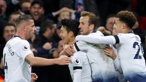 Tottenham's Son Heung-min celebrates scoring their third goal with teammates(Reuters) Tottenham's Son Heung-min celebrates scoring their third goal with teammates(Reuters)