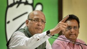 Congress leader Abhishek Manu Singhvi said the family of four — KCR, his son K T Rama Rao, daughter K Kavitha and nephew T Harish Rao — had been robbing the four crore people of the state(PTI) Congress leader Abhishek Manu Singhvi said the family of four — KCR, his son K T Rama Rao, daughter K Kavitha and nephew T Harish Rao — had been robbing the four crore people of the state(PTI)
