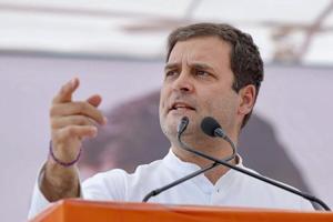 Congress President Rahul Gandhi addresses a public meeting(PTI) Congress President Rahul Gandhi addresses a public meeting(PTI)