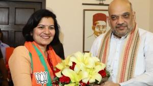 Former Odisha cadre IAS officer Aparajita Sarangi joined the BJP on Tuesday in the presence of the party’s National President Amit Shah here.(Twitter/BJP4India) Former Odisha cadre IAS officer Aparajita Sarangi joined the BJP on Tuesday in the presence of the party’s National President Amit Shah here.(Twitter/BJP4India)