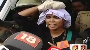 Rehana Fathima was booked by police under Section 295 A (outraging religious feeling and creating enmity between different communities) of IPC after a Sabarimala devotee complained against her social media post.(ANI/Twitter) Rehana Fathima was booked by police under Section 295 A (outraging religious feeling and creating enmity between different communities) of IPC after a Sabarimala devotee complained against her social media post.(ANI/Twitter)