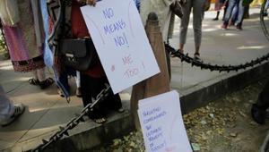 A placard during a protest against sexual harassment in the workplace in New Delhi on October 13.(AP File Photo) A placard during a protest against sexual harassment in the workplace in New Delhi on October 13.(AP File Photo)