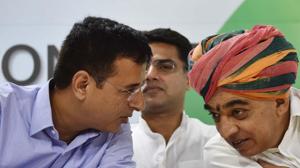 Manvendra Singh (right), former BJP MLA from Sheo, is contesting the December 7 assembly electin in Rajasthan on a Congress ticket. He is seen here with senior Congress leader Randeep Singh Surjewala, after he joined Congress party at AICC in New Delhi, on , October 17, 2018.(Vipin Kumar/HT File) Manvendra Singh (right), former BJP MLA from Sheo, is contesting the December 7 assembly electin in Rajasthan on a Congress ticket. He is seen here with senior Congress leader Randeep Singh Surjewala, after he joined Congress party at AICC in New Delhi, on , October 17, 2018.(Vipin Kumar/HT File)