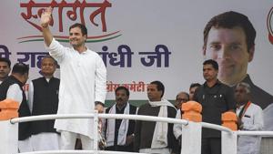 Congress President Rahul Gandhi waves at the crowd during an election rally in support of the Congress candidates, in Jodhpur, Monday, Nov. 26, 2018. Voting for Rajasthan assembly election will be held on December 7.(PTI) Congress President Rahul Gandhi waves at the crowd during an election rally in support of the Congress candidates, in Jodhpur, Monday, Nov. 26, 2018. Voting for Rajasthan assembly election will be held on December 7.(PTI)