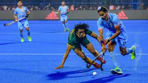 Bhubaneswar: Indian players (in blue) during a match against South Africa for Men's Hockey World Cup 2018, in Bhubaneswar, Wednesday, Nov. 28, 2018.(PTI) Bhubaneswar: Indian players (in blue) during a match against South Africa for Men's Hockey World Cup 2018, in Bhubaneswar, Wednesday, Nov. 28, 2018.(PTI)