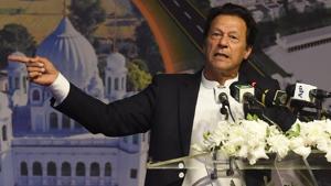 Pakistan Prime Minister Imran Khan at the groundbreaking ceremony for the Kartarpur Corridor on Wednesday.(AFP) Pakistan Prime Minister Imran Khan at the groundbreaking ceremony for the Kartarpur Corridor on Wednesday.(AFP)