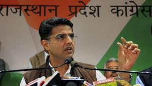 Rajasthan Congress chief Sachin Pilot releases a publication during a press conference at the party office in Jaipur, Thursday, Nov 22, 2018.(PTI) Rajasthan Congress chief Sachin Pilot releases a publication during a press conference at the party office in Jaipur, Thursday, Nov 22, 2018.(PTI)