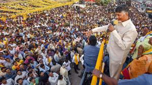 Andhra Pradesh chief minister and TDP president N Chandrababu Naidu addresses a public meeting at Serilingampally assembly constituency in Hyderabad on Thursday.(PTI) Andhra Pradesh chief minister and TDP president N Chandrababu Naidu addresses a public meeting at Serilingampally assembly constituency in Hyderabad on Thursday.(PTI)