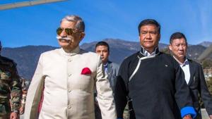 Arunachal Pradesh governor Brig (Retd) BD Mishra (L) with Arunachal Pradesh chief minister Pema Khandu on November 28.(Twitter Photo/Pema Khandu) Arunachal Pradesh governor Brig (Retd) BD Mishra (L) with Arunachal Pradesh chief minister Pema Khandu on November 28.(Twitter Photo/Pema Khandu)