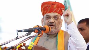 BJP national president Amit Shah addressing a public meeting in Karauli on November 29, 2018, ahead of Rajasthan Assembly elections.(PTI Photo) BJP national president Amit Shah addressing a public meeting in Karauli on November 29, 2018, ahead of Rajasthan Assembly elections.(PTI Photo)