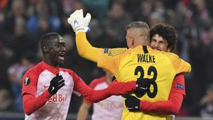 Salzburg's players celebrate after the Europa League, Group B, soccer match between FC Salzburg and RB Leipzig on the Station Salzburg, in Salzburg.(AP) Salzburg's players celebrate after the Europa League, Group B, soccer match between FC Salzburg and RB Leipzig on the Station Salzburg, in Salzburg.(AP)