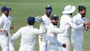 File image of India skipper Virat Kohli celebrating the fall of a wicket with his teammates.(AFP) File image of India skipper Virat Kohli celebrating the fall of a wicket with his teammates.(AFP)