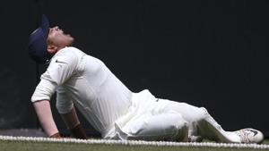 India's Prithvi Shaw grimaces as he falls to the ground after rolling his ankle while attempting a catch during their tour cricket match against Cricket Australia XI in Sydney(AP) India's Prithvi Shaw grimaces as he falls to the ground after rolling his ankle while attempting a catch during their tour cricket match against Cricket Australia XI in Sydney(AP)