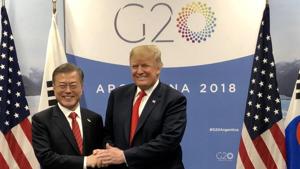 US President DonaldTrump and South Korean President Moon Jae-in(Twitter/ Dan Scavino Jr.Verified account) US President DonaldTrump and South Korean President Moon Jae-in(Twitter/ Dan Scavino Jr.Verified account)
