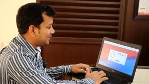 A 33-year-old Amit Mishra has developed the software called “Trakea” for Haryana jail automation, at district jail, in Gurugram(Parveen Kumar/ HT Photo) A 33-year-old Amit Mishra has developed the software called “Trakea” for Haryana jail automation, at district jail, in Gurugram(Parveen Kumar/ HT Photo)