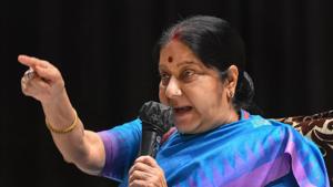 Senior BJP leader Sushma Swaraj ,campaigning for the December 7 Rajasthan assembly polls, at a press conference in Jaipur, Saturday, Dec. 1, 2018. (PTI Photo)(PTI) Senior BJP leader Sushma Swaraj ,campaigning for the December 7 Rajasthan assembly polls, at a press conference in Jaipur, Saturday, Dec. 1, 2018. (PTI Photo)(PTI)