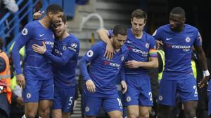 Chelsea's Ruben Loftus-Cheek, left, celebrates with team mates after scoring his side's second goal during the English Premier League soccer match between Chelsea and Fulham at Stamford Bridge stadium.(AP) Chelsea's Ruben Loftus-Cheek, left, celebrates with team mates after scoring his side's second goal during the English Premier League soccer match between Chelsea and Fulham at Stamford Bridge stadium.(AP)