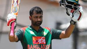 Tamim Iqbal celebrates his century during the 3rd and final ODI match between West Indies and Bangladesh.(AFP) Tamim Iqbal celebrates his century during the 3rd and final ODI match between West Indies and Bangladesh.(AFP)