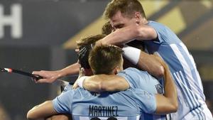 Argentina players celebrate during a match against Spain for Men's Hockey World Cup 2018, in Bhubaneswar.(PTI) Argentina players celebrate during a match against Spain for Men's Hockey World Cup 2018, in Bhubaneswar.(PTI)