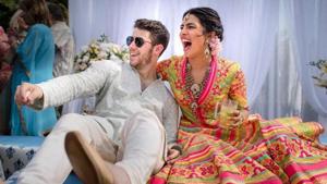 Bollywood actor Priyanka Chopra and American singer Nick Jonas celebrate during their mehendi ceremony, a day before their wedding, at Umaid Bhawan in Jodhpur.(PTI) Bollywood actor Priyanka Chopra and American singer Nick Jonas celebrate during their mehendi ceremony, a day before their wedding, at Umaid Bhawan in Jodhpur.(PTI)