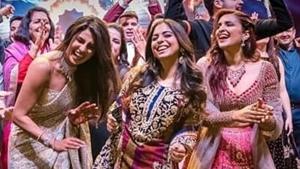 Bollywood actor Priyanka Chopra dances with guests during a ceremony before her wedding with Nick Jonas , at Umaid Bhawan in Jodhpur, India.(AP) Bollywood actor Priyanka Chopra dances with guests during a ceremony before her wedding with Nick Jonas , at Umaid Bhawan in Jodhpur, India.(AP)