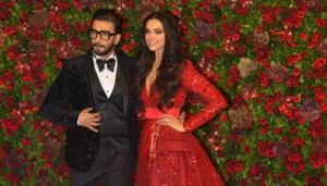 Actors Ranveer Singh and Deepika Padukone at their wedding reception in Mumbai.(IANS) Actors Ranveer Singh and Deepika Padukone at their wedding reception in Mumbai.(IANS)