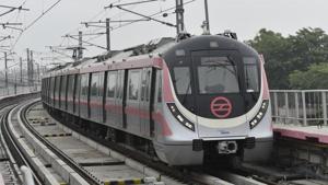 The schedule of first and last train timings has been temporarily changed to facilitate the technical integration of various systems for the extension of the Pink Line from Lajpat Nagar up to Mayur Vihar Pocket-1.(Sanchit Khanna/HT PHOTO) The schedule of first and last train timings has been temporarily changed to facilitate the technical integration of various systems for the extension of the Pink Line from Lajpat Nagar up to Mayur Vihar Pocket-1.(Sanchit Khanna/HT PHOTO)