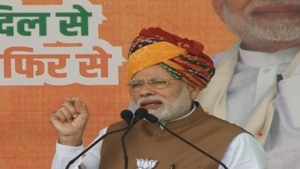 Rajasthan assembly elections 2018: Addressing a public rally in Hanumangarh in Rajasthan, PM Modi said that Kartarpur had gone to Pakistan because of the lack of vision and sensitivity of then Congress leaders.(BJP Photo) Rajasthan assembly elections 2018: Addressing a public rally in Hanumangarh in Rajasthan, PM Modi said that Kartarpur had gone to Pakistan because of the lack of vision and sensitivity of then Congress leaders.(BJP Photo)