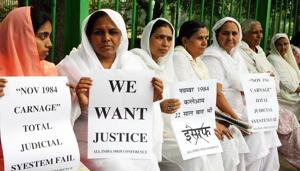 File photo of relatives of 1984 anti-Sikh riots victims during a protest in New Delhi.(AFP File) File photo of relatives of 1984 anti-Sikh riots victims during a protest in New Delhi.(AFP File)