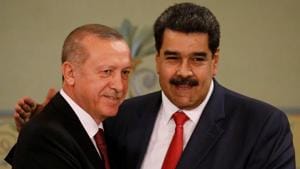 Turkish President Tayyip Erdogan and Venezuela's President Nicolas Maduro attend a news conference after an agreement-signing ceremony between Turkey and Venezuela at Miraflores Palace in Caracas, Venezuela.(REUTERS)
