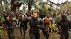 Captain America leads the charge in a still from the Avengers: Infinity War trailer. Captain America leads the charge in a still from the Avengers: Infinity War trailer.