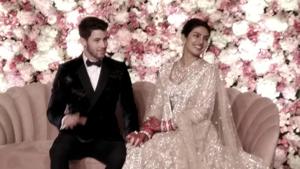 Priyanka Chopra and Nick Jonas at their wedding reception in New Delhi on December 4, 2018.(IANS) Priyanka Chopra and Nick Jonas at their wedding reception in New Delhi on December 4, 2018.(IANS)