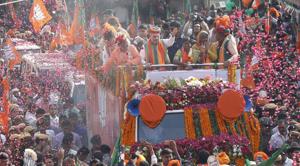 BJP National President Amit Shah showers flower petals during a road show for Rajasthan Assembly Election in Ajmer(HT File Photo) BJP National President Amit Shah showers flower petals during a road show for Rajasthan Assembly Election in Ajmer(HT File Photo)