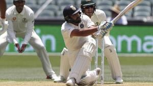 India's Rohit Sharma hits the ball for six runs while batting during the first cricket test between Australia and India in Adelaide, Australia,Thursday, Dec. 6, 2018. (AP Photo/James Elsby)(AP) India's Rohit Sharma hits the ball for six runs while batting during the first cricket test between Australia and India in Adelaide, Australia,Thursday, Dec. 6, 2018. (AP Photo/James Elsby)(AP)