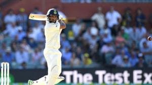 Cheteshwar Pujara plays a shot during his knock of 123 on the opening day of the first Test at the Adelaide Oval.(REUTERS)