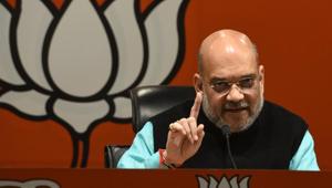 BJP president, Amit Shah, said Banerjee was ‘scared’ of the party’s expansion into her home turf and that was the reason why her administration had denied permission to the three so-called rath yatras.(Mohd Zakir/HT Photo)