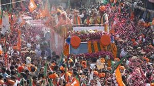 BJP National President Amit Shah showers flower petals during a road show for rajasthan assembly election in Ajmer(HT file photo) BJP National President Amit Shah showers flower petals during a road show for rajasthan assembly election in Ajmer(HT file photo)