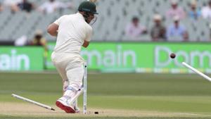 Australia's Aaron Finch is bowled for no score during the first cricket test between Australia and India in Adelaide.(AP) Australia's Aaron Finch is bowled for no score during the first cricket test between Australia and India in Adelaide.(AP)