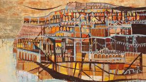 An artwork by Vinita Karim titled A Magical Place in acrylic, gold and copper leaf on canvas. An artwork by Vinita Karim titled A Magical Place in acrylic, gold and copper leaf on canvas.