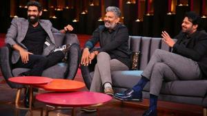 Prabhas, SS Rajamouli and Rana Daggubati on Koffee With Karan. Prabhas, SS Rajamouli and Rana Daggubati on Koffee With Karan.