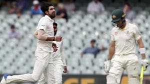 India's Ishant Sharma, left, celebrates after dismissing Australia's Tim Paine, right, during the first cricket test between Australia and India in Adelaide.(AP) India's Ishant Sharma, left, celebrates after dismissing Australia's Tim Paine, right, during the first cricket test between Australia and India in Adelaide.(AP)
