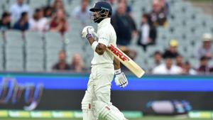 India's Virat Kohli walks after Australia took his wicket during day three of the first Test cricket match at the Adelaide Oval.(AFP) India's Virat Kohli walks after Australia took his wicket during day three of the first Test cricket match at the Adelaide Oval.(AFP)