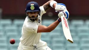 Virat Kohli plays a shot on the second day of the tour match against Cricket Australia XI at the SCG in Sydney.(AFP)