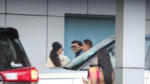 Deepika Padukone with Ranveer Singh at the Mumbai airport. They have left for Udaipur to attend the wedding celebrations of Isha Ambani.(Viral Bhayani) Deepika Padukone with Ranveer Singh at the Mumbai airport. They have left for Udaipur to attend the wedding celebrations of Isha Ambani.(Viral Bhayani)