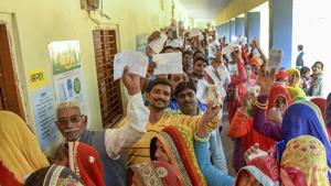 Assembly elections 2018: Voters show their identity cards as they wait in queues at a polling station to cast their votes for state Assembly elections, in Jaipur, Friday.(PTI file photo) Assembly elections 2018: Voters show their identity cards as they wait in queues at a polling station to cast their votes for state Assembly elections, in Jaipur, Friday.(PTI file photo)