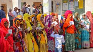 Rajasthan assembly elections 2018: Voters show their identity cards as they wait in queues at a polling station to cast their votes for state Assembly elections, in Jaipur, Friday.(PTI file photo) Rajasthan assembly elections 2018: Voters show their identity cards as they wait in queues at a polling station to cast their votes for state Assembly elections, in Jaipur, Friday.(PTI file photo)