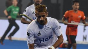 Pakistan hockey player Ammad Butt in action during the Hockey World Cup.(Arabinda Mahapatra/ HT Photo) Pakistan hockey player Ammad Butt in action during the Hockey World Cup.(Arabinda Mahapatra/ HT Photo)