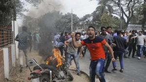 Supporters of opposition Bangladesh Nationalist Party (BNP) set fire to a motorcycle as they protest against a verdict against opposition leader and former Prime Minister Khaleda Zia in Dhaka, Bangladesh, Thursday, Feb. 8, 2018. Image for representation purpose only.(AP file photo) Supporters of opposition Bangladesh Nationalist Party (BNP) set fire to a motorcycle as they protest against a verdict against opposition leader and former Prime Minister Khaleda Zia in Dhaka, Bangladesh, Thursday, Feb. 8, 2018. Image for representation purpose only.(AP file photo)