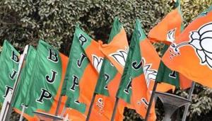 BJP Party Flags at BJP Chief Ministers meeting at party head quarter in New Delhi, India.(Mohd Zakir/HT PHOTO) BJP Party Flags at BJP Chief Ministers meeting at party head quarter in New Delhi, India.(Mohd Zakir/HT PHOTO)